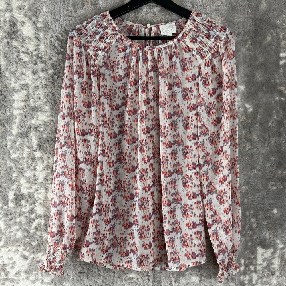 Violet Claire Size M Abstract Floral Print Casual Top Long Sleeve Button